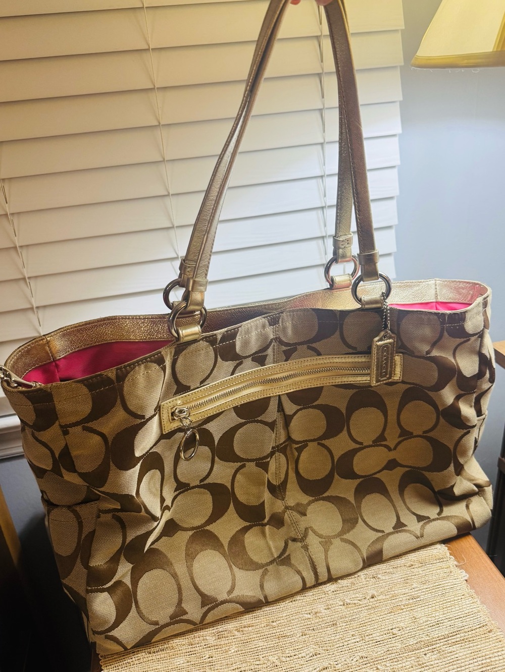 Coach Gabby Signature C Canvas XL Carryall Shopping Tote Bag w Metallic Handles